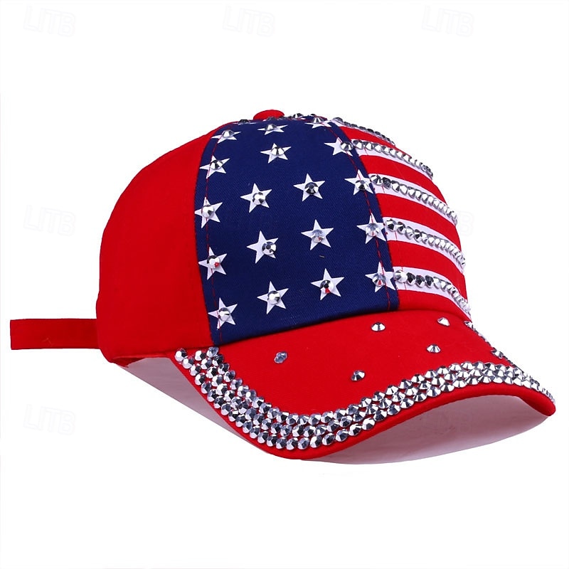 Cappellino da baseball patriottico con bandiera americana e strass a forma di stella, cappellino regolabile da uomo e donna, cappello da sole per esterni, 4 luglio, Giorno dell'Indipendenza, 250° del 2026 a $16.99 –P9