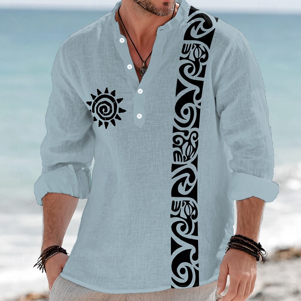 Homens polinésio Étnico Totem do Sol Camisa Social camisa de botão Camisa Henley Manga Longa Vintage retrô Tribal Casual Férias Verão Primavera Colarinho Mandarim Colarinho Clerical Impressão 3D de 2026 por $27.99 –P1