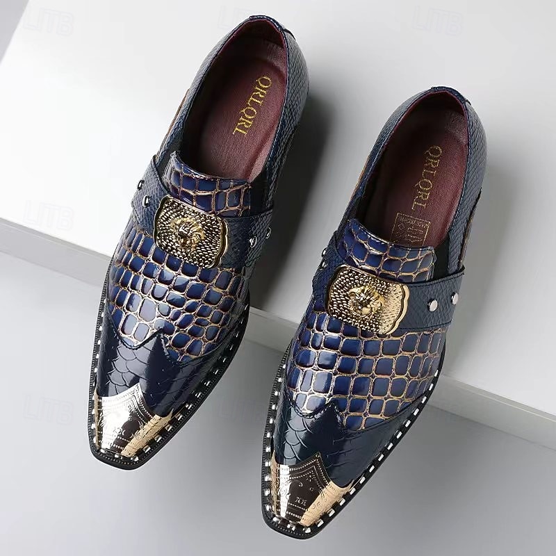 Men's Dark Brown Faux Leather Monk Strap Shoes – Croc Embossed Dress Shoes, Business, Wedding & Formal Wear 2026 - $79.99 –P9
