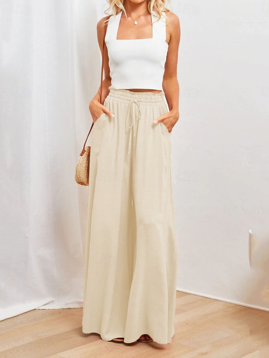 Dam Trosor Kinesiska Aktiv Streetwear Ledigt Fullängd Medium Midja Slät Snörning Bekväm Oelastisk Dagligen Utomhus Gata Aprikos Svart Mörk marin Kaki Sommar Vår Lös passning 2026 - $22.99 –P3