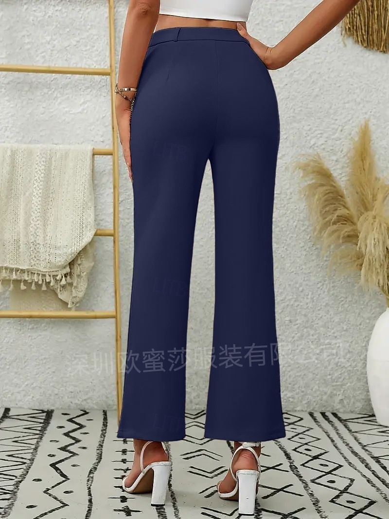 Women's Chinos Pants Trousers Straight Elegant Fashion Streetwear Full Length High Waist Plain Comfy Soft Comfortable Inelastic Business Office Work Navy Black Apricot Summer Spring Fall Regular Fit 2026 - $26.99 –P5