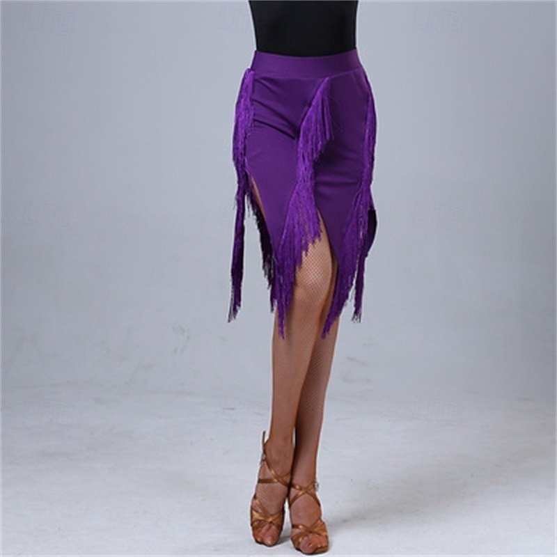 Women's Purple Fringe Slit Latin Dance Skirt 2026 - $42.99 –P1