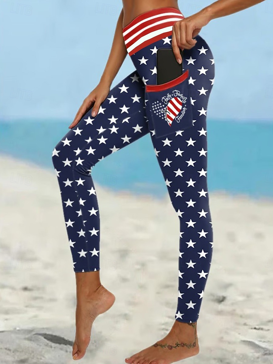 Per donna Leggings Vacanza Essenziale Lunghezza intera Misura del girovita medioPantsGiorno dell'indipendenza americana Confortevole Traspirante Alta elasticità All'aperto Vacanza Formale Blu del 2026 a $22.99 –P1