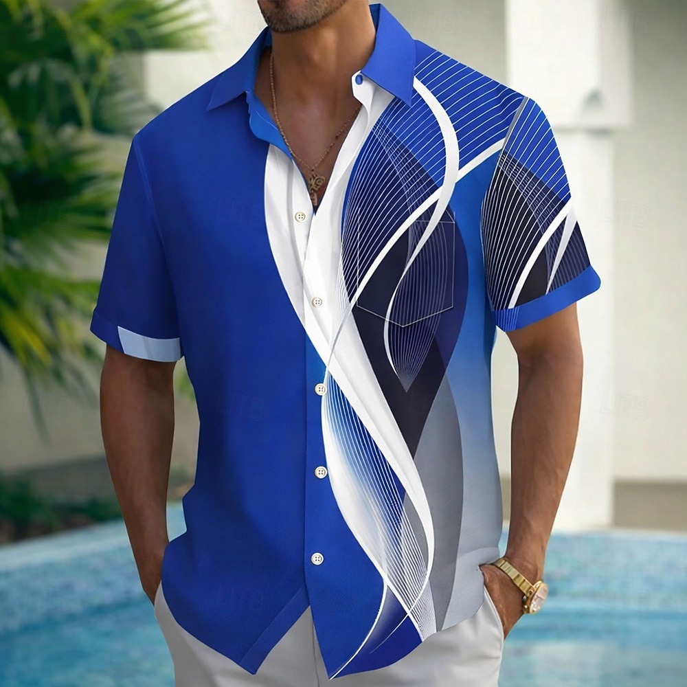 Herren Farbverlauf Wellen Abstrakte Kunst Hemd Sommerhemd Knopfhemd Kurzarm Business-Casual Outdoor Urlaub Alltagskleidung Sommer Frühling Umlegekragen 3D-Druck Hemden mit Kragen Eine Tasche vorne 2026 - $25.99 –P7