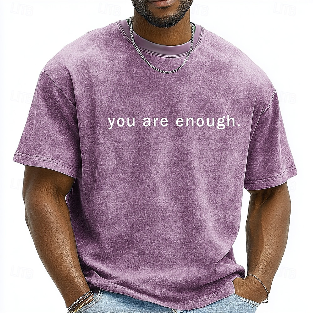 Camiseta de hombre con eslogan "Eres suficiente", cita inspiradora, estilo retro vintage minimalista con efecto desgastado, estampado gráfico, corte holgado y holgado, para concienciación sobre la 2026 - $22.99 –P2