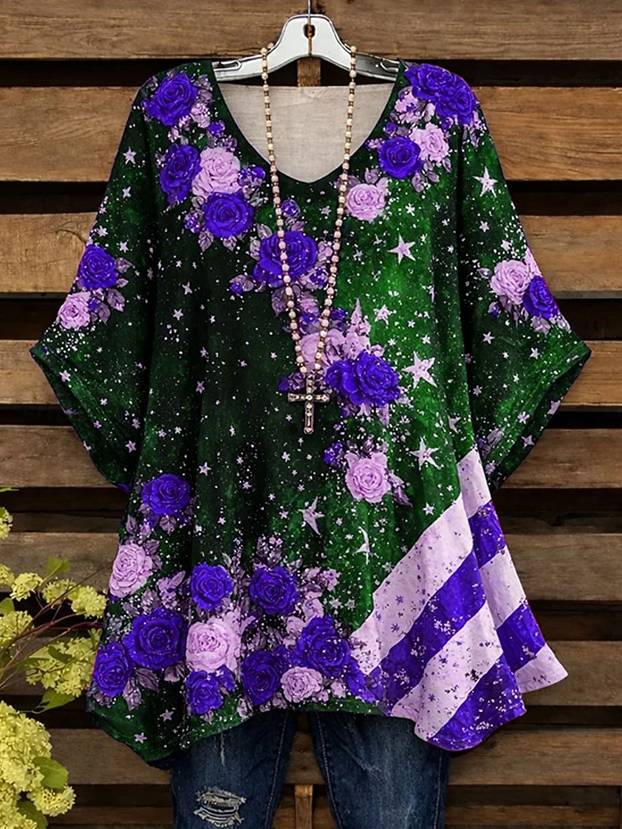 Giorno dell'Indipendenza Americana Per donna Camicia Blusa Stampato Floreale Grafico Bandiera Vintage Quotidiano Elegante Manica Lunga Girocollo Scollo a V Top lunghi Quotidiano Uscire Rosso Viola del 2026 a $27.99 –P2