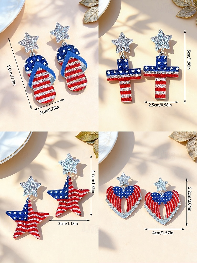 Women's Acrylic Patriotic Dangle Earrings, Multi-Style Red White Blue Statement Jewelry for America 250th Celebration, Independence Day and Daily Casual Wea 2026 - $7.99 –P10