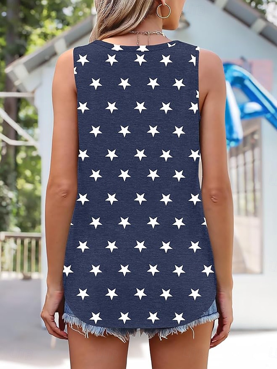 Amerikanischer Unabhängigkeitstag Damen Tank Top Druck Grafik Flagge Amerikanische Flagge Elegant Stilvoll Klassisch Ärmellos Ärmellos V Ausschnitt Lange Oberteile Täglich Blau Rote Sommer Frühling 2026 - $19.99 –P2