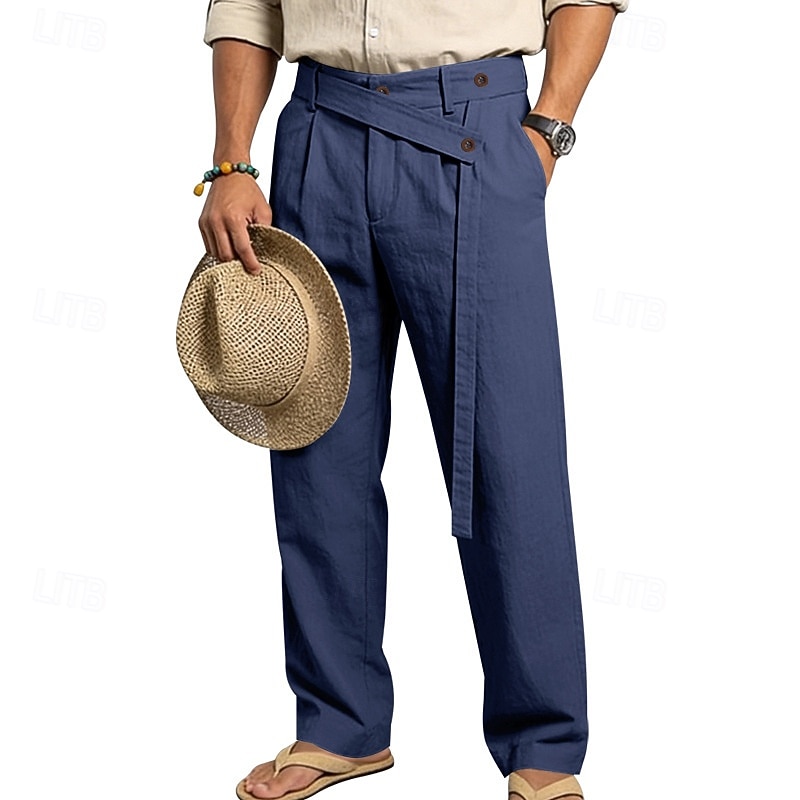 Per uomo Pantaloni di Lino Pantaloni Pantaloni Estivi Elastico in vita Gamba Dritta Semplice Comodità Traspirante Lunghezza intera Casuale Spiaggia Ferie Moda Designer Blu Nero Micro-elastico del 2026 a $29.99 –P3