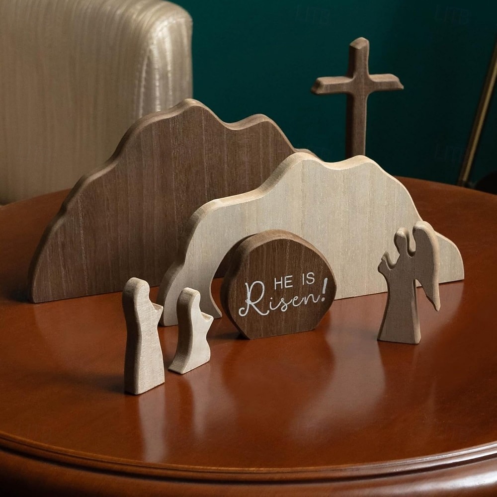 Пасхальные украшения в виде пустой гробницы, набор фигурок воскресшего Иисуса Христа на тему Рождества Христова с деревянным крестом для украшения дома, офиса, стола, полки, камина – христианские 2026 - $27.99 –P6