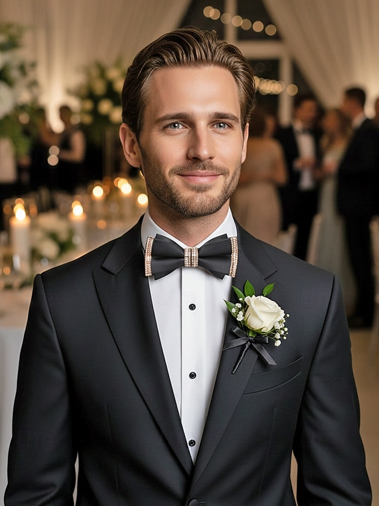 פפיון פוליאסטר לגברים - אפשרויות צבעוניות, עיטורי אבני חן, גודל מתכוונן, מושלם לחתונות ומסיבות 2026 - $14.99 –P1