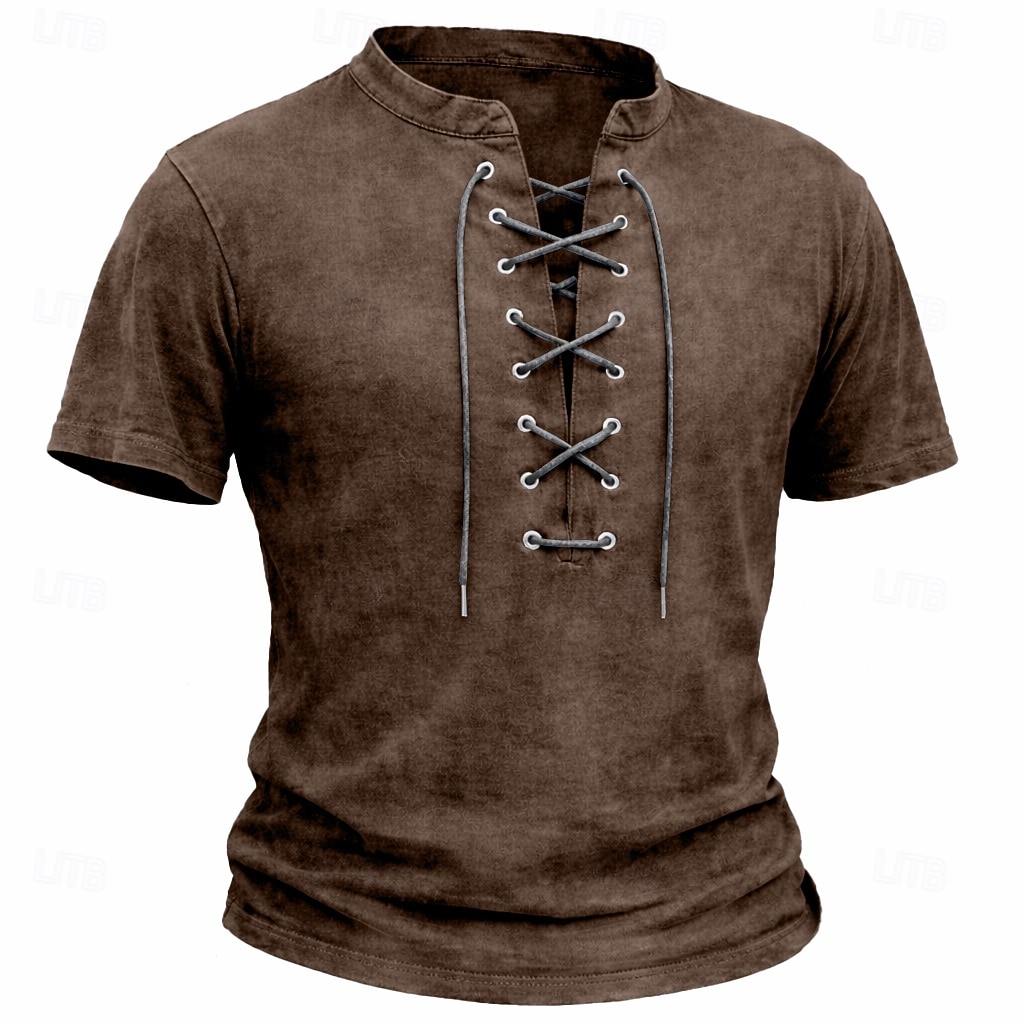 Homens Camisa Henley Camisa 100% algodão com lavagem ácida Manga Curta Tecido Vintage Retro Vintage Casual Estilo vintage Angustiado Henley Casual Primavera Verão Verão Primavera Cinzento Verde de 2026 por $30.99 –P7
