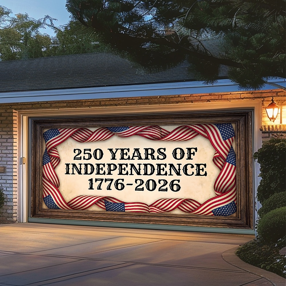 4 de julio de 2026 250° Día de los Caídos Cubierta de Puerta de Garaje Gran Fondo Colgante Bandera Americana Vintage 3D Fiesta Patriótica Al Aire Libre Fondos de Tiro Decoración de Hogar 2026 - $59.99 –P4