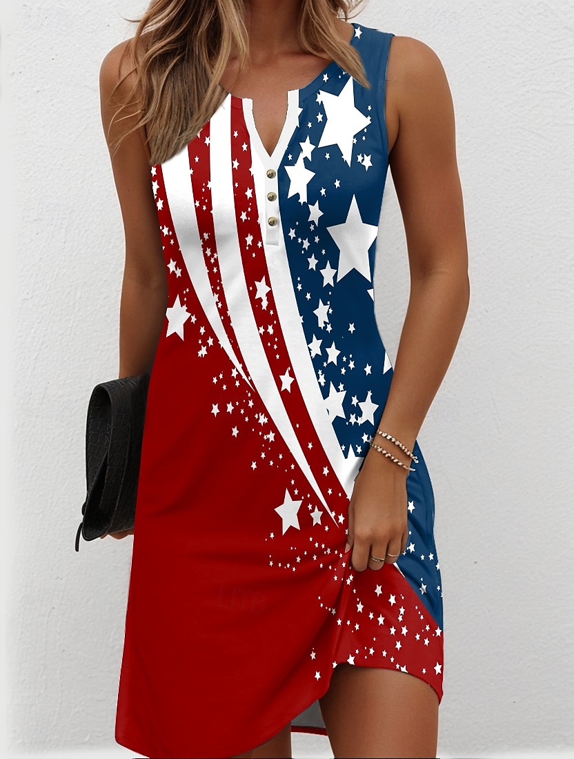 Giorno dell'Indipendenza Americana Per donna Mini Abito Vestito Estivo Abito Estivo Casual Quotidiano Ferie Vestibilità regolare Grafico Bandiera Stella Senza Maniche Scollo a V Blu Bianco Rosso del 2026 a $24.99 –P3