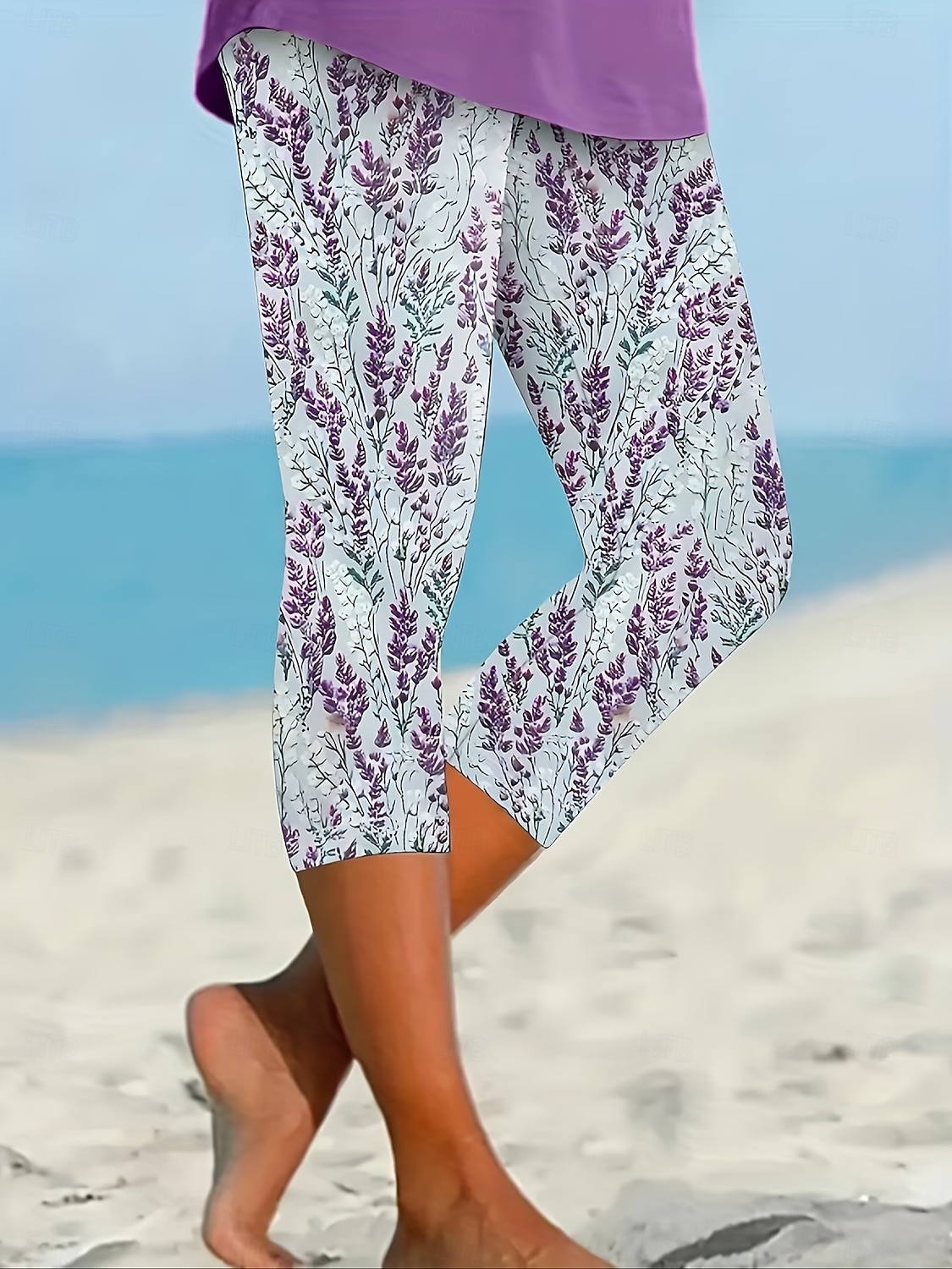 Women's Chinos Leggings Vacation Streetwear Casual Capris High Waist Floral Graphic Printing Comfort Soft Comfortable Stretchy Daily Outdoor Vacation Purple Summer Spring Fall Regular Fit 2026 - $20.99 –P1
