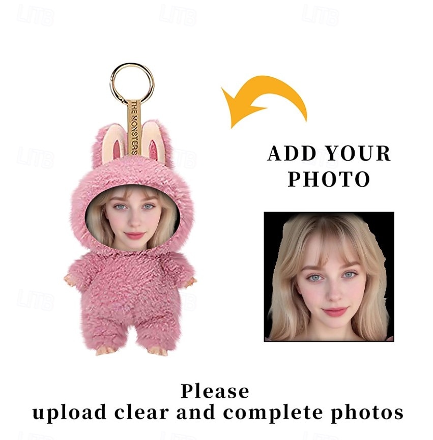 2026年 カスタム面白い顔のぬいぐるみキーホルダー、パーソナライズされた写真イースターバニーキーホルダーギフト写真人形ウサギの耳、ソフトバッグチャーム、バックパックアクセサリー、子供、ガールフレンド、花嫁介添人へのギフト  コレクション – $24.99 –P1