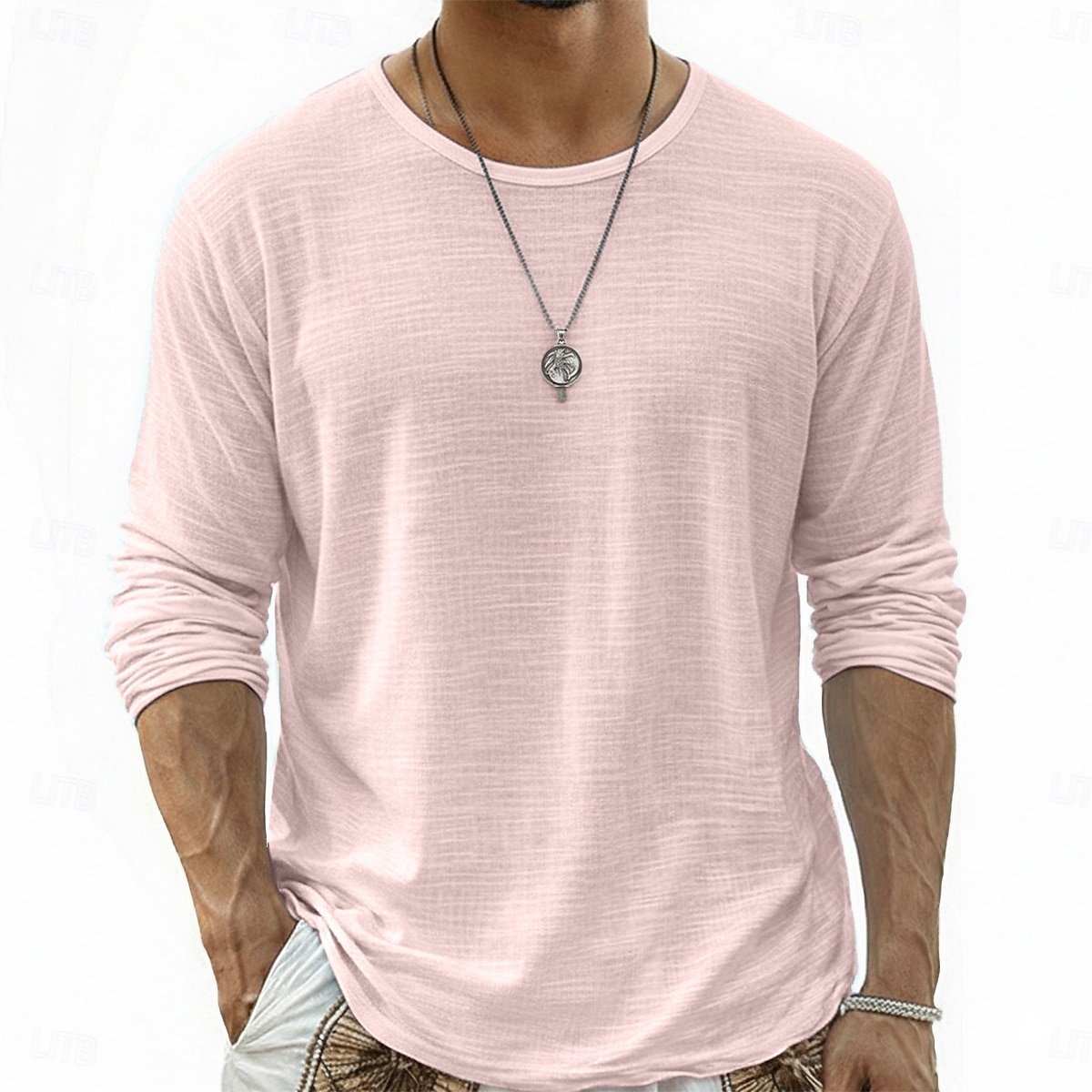 Men's Tee Top Linen T-Shirt Long Sleeve Round Neck Summer Spring All Seasons Solid Color Plain Daily Casual Street Style Plain Casual Outdoor Street White Top Tee for Men 2026 - $20.99 –P8