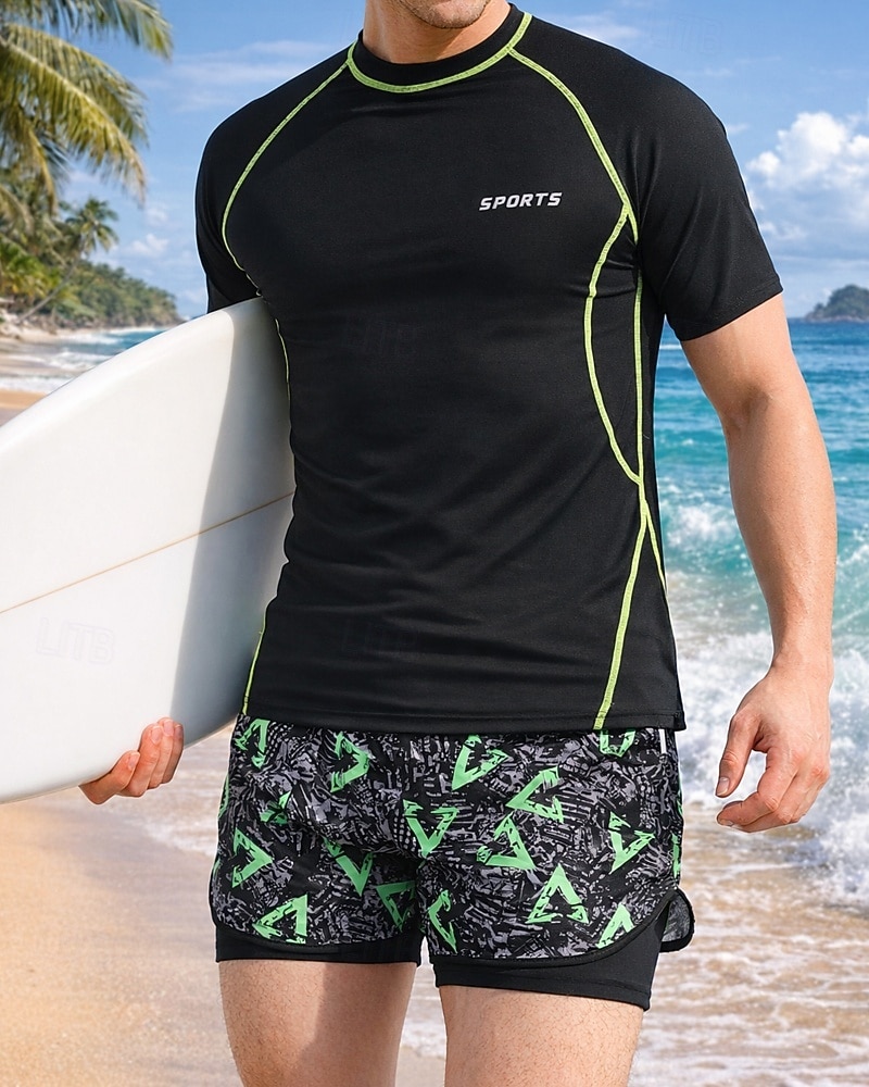 Муж. Стандарт Рашгард из 2 частей Рубашка для серфинга Купальник-шорты Графика Кулиска С компрессионным вкладышем УФ-защита от солнца Быстровысыхающий Дышащий Без рукавов С короткими рукавами 2026 - $22.99 –P3
