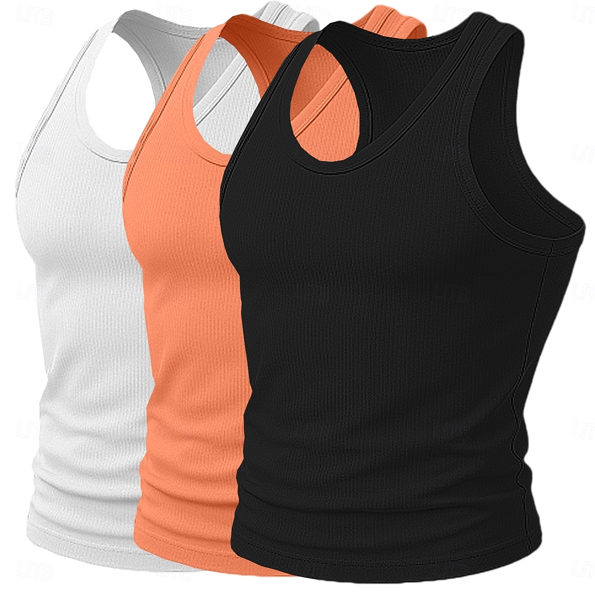 Homens Malha Íntima Camiseta Interior camisa sem manga camisa muscular Sem Manga Decote em U Profundo Scoop pescoço Decote em U Verão Côr Sólida Pit Strip Moda Designer Esportivo 3 Peças Estriado Puro de 2026 por $31.99 –P14