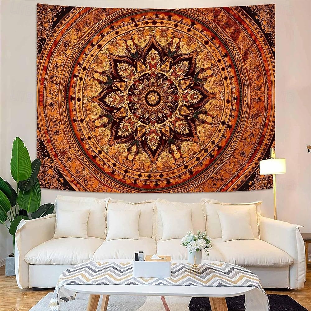 Tapeçaria de parede mandala boêmia em tons de laranja queimado, com intrincado medalhão floral, arte étnica tribal boho para decoração de casa, sala de estar, quarto ou escritório. de 2026 por $20.99 –P2