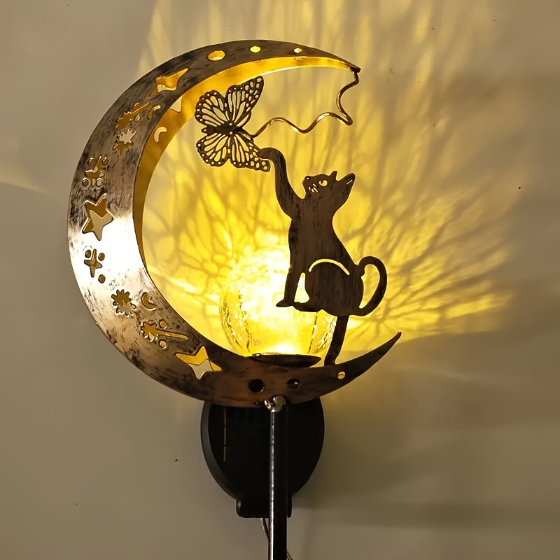 kültéri napelemes vízálló macska &pillangós fém világító gömb alakú karólámpa, dekoratív led kert, udvar, ösvény, gyep, terasz, villa, farm hangulat &tájvilágítás 2026 - $17.99 –P2