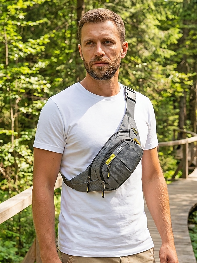 Ανδρική τσάντα μέσης από νάιλον, πολύχρωμη τσάντα μέσης μεγάλης χωρητικότητας με πολλαπλές τσέπες, ρυθμιζόμενη ζώνη, τσάντα χιαστί στήθους για καθημερινή χρήση, πεζοπορία, υπαίθρια αθλήματα και ταξίδια 2026 - $11.99 –P3