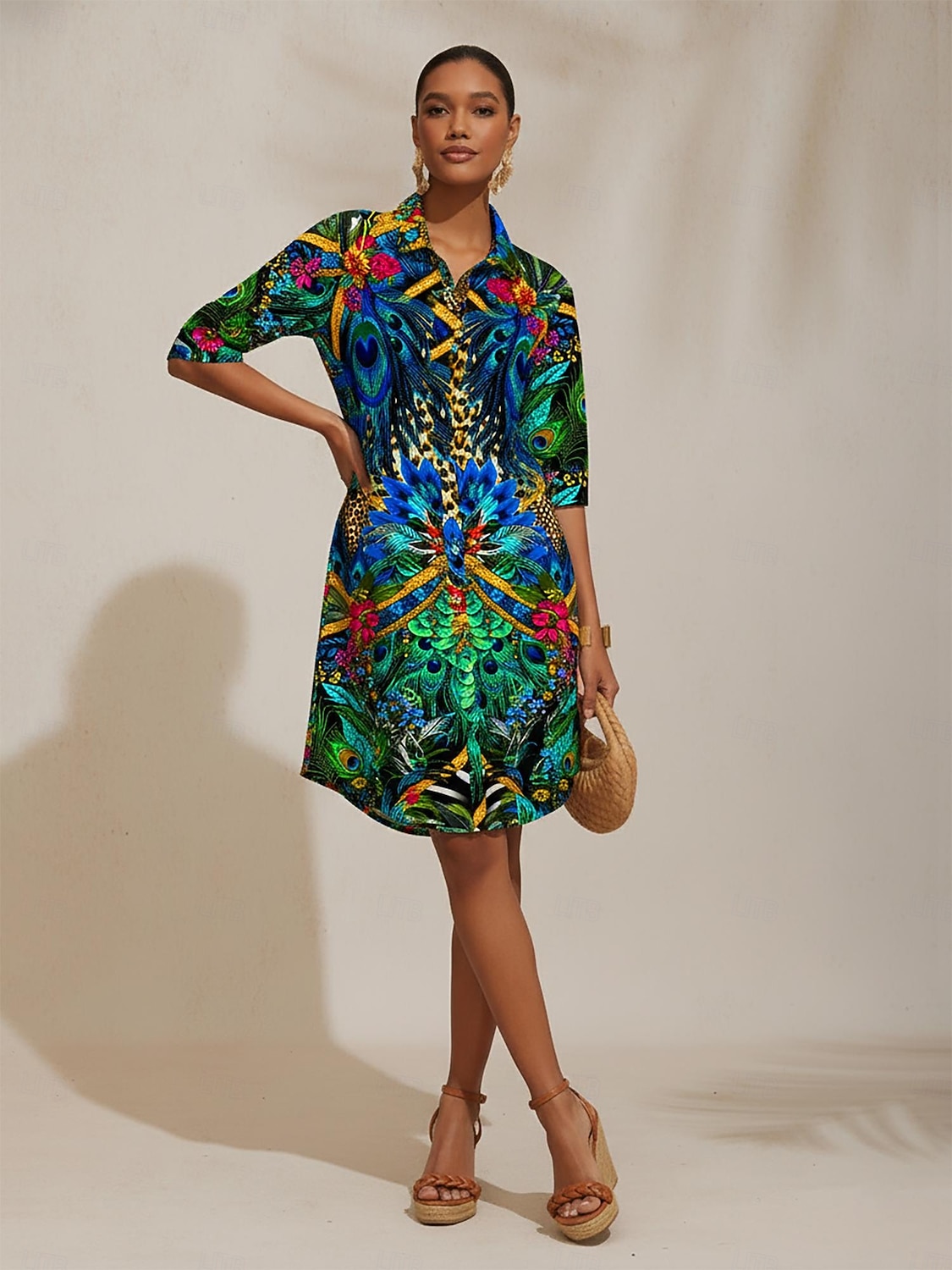 Dschungel-Party-Hemdkleid aus seidigem Satin 2026 - $91.99 –P1