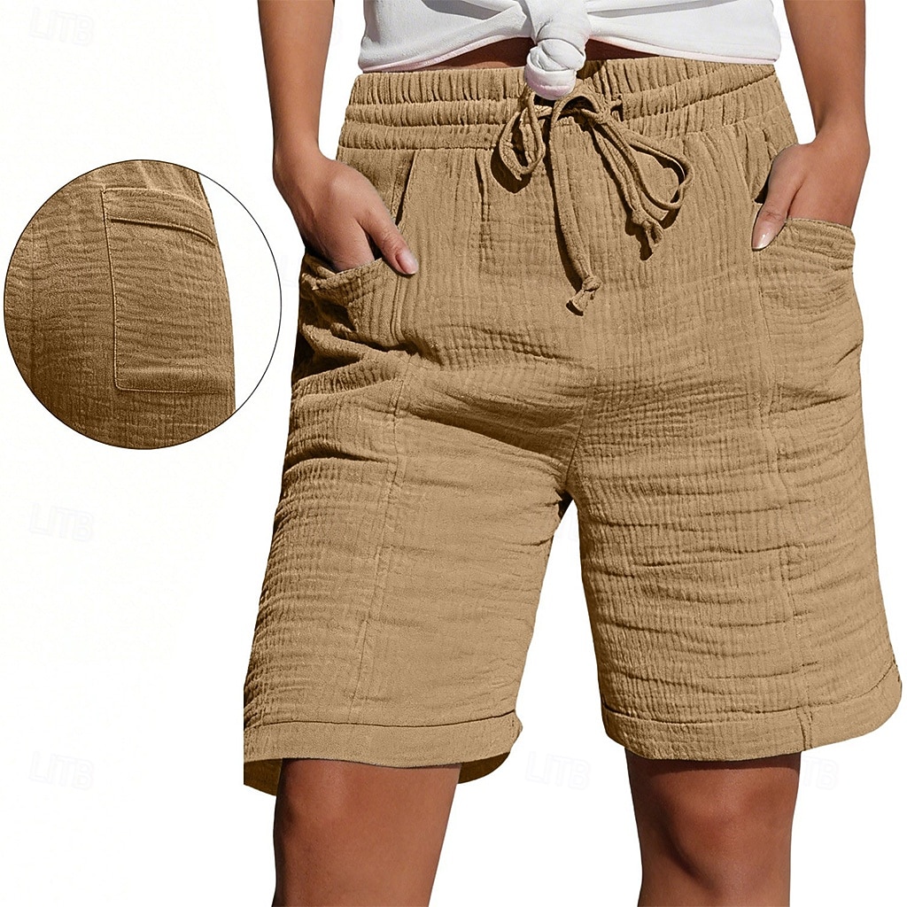Damen Bermudashorts Shorts Sommershorts Strandshorts Urlaub Mode Alltagstauglich Knielang Hohe Taille Einfarbig Einfach Kordelzug Tasche Elastischer Bund Komfort Weich Atmungsaktiv Mikroelastisch 2026 - $28.99 –P7