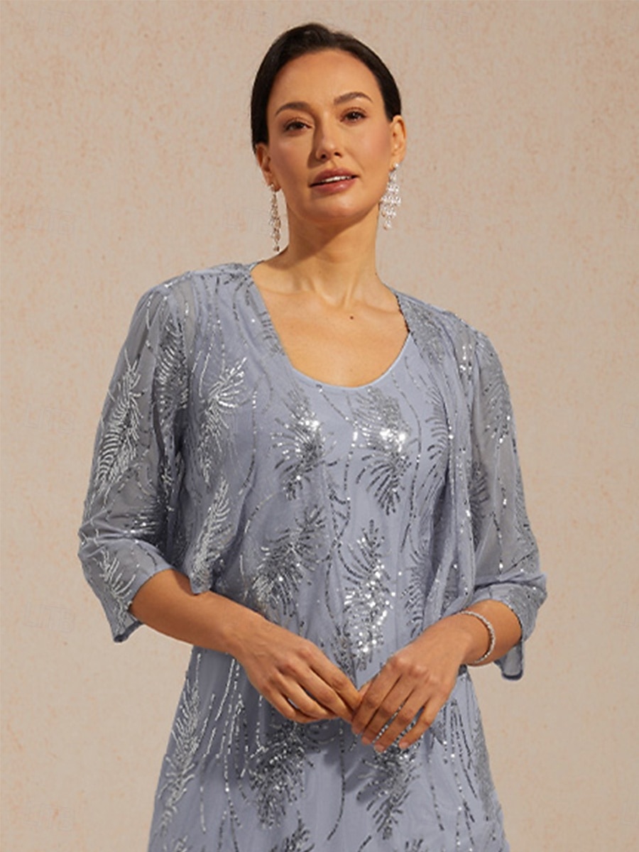 Mujer Camisa Blusa Chaqueta Lentejuelas Malla Transparente Pluma Elegante Manga 3/4 Cuello halter Fiesta de Noche Semi-formal Ropa formal Azul polvoriento Verano Primavera Otoño 2026 - $59.99 –P4