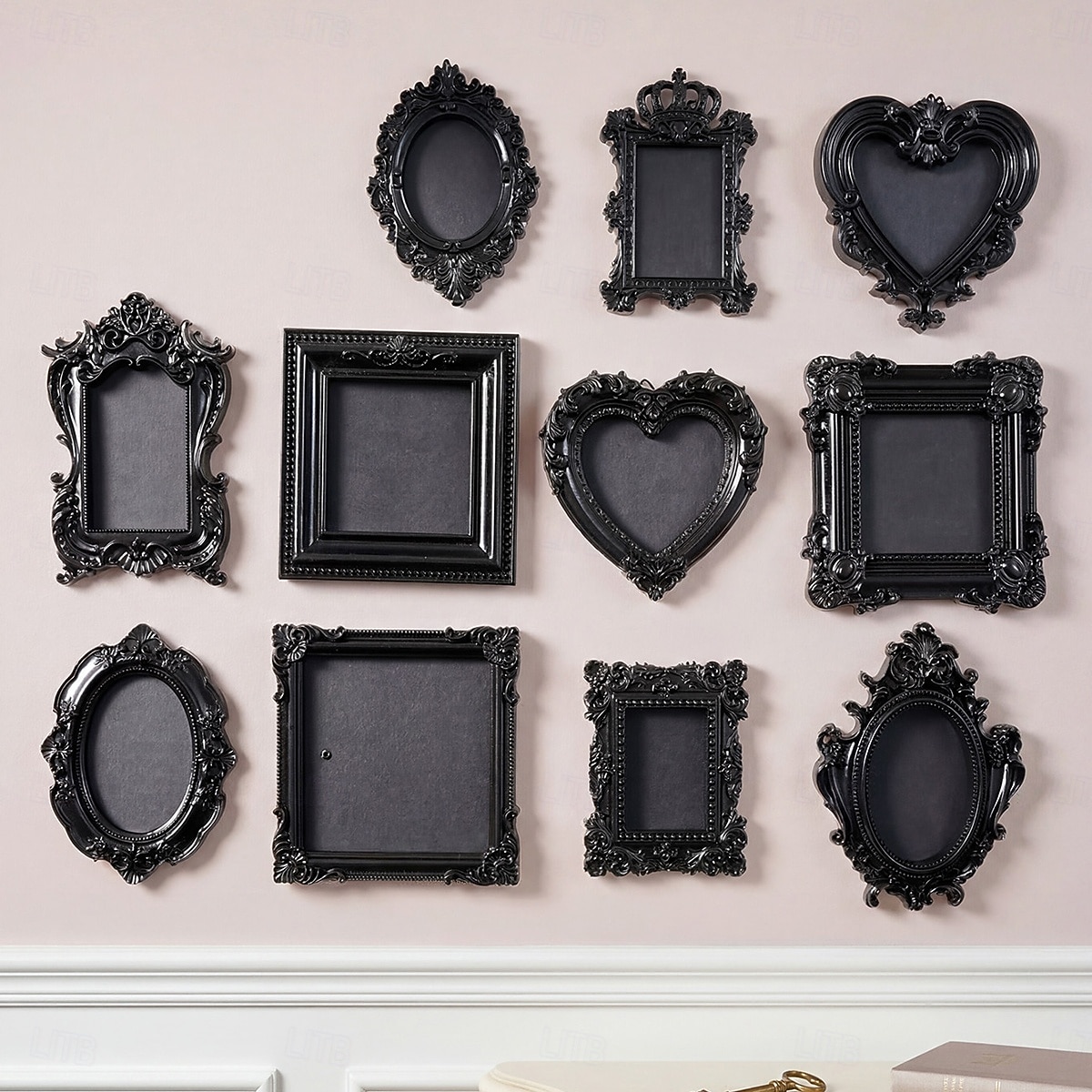 Vintage Black Resin Decorative Frame, Handmade Hand-Painted Ornate Wall Hanging Frame for DIY Wall Decor, Photo Display Frame, Home Wall Decoration Prop for Parties, Festivals 2026 - $21.99 –P2
