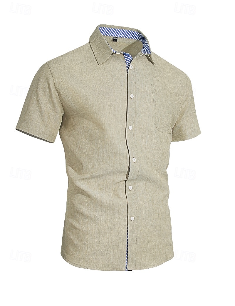 Hombre Camisa Camisa de lino Abotonar la camisa Plano Vacaciones Calle Negro Blanco Caqui Gris Oscuro Manga Corta Cuello Camisero Verano Primavera Ropa Bolsillo 2026 - $25.99 –P12