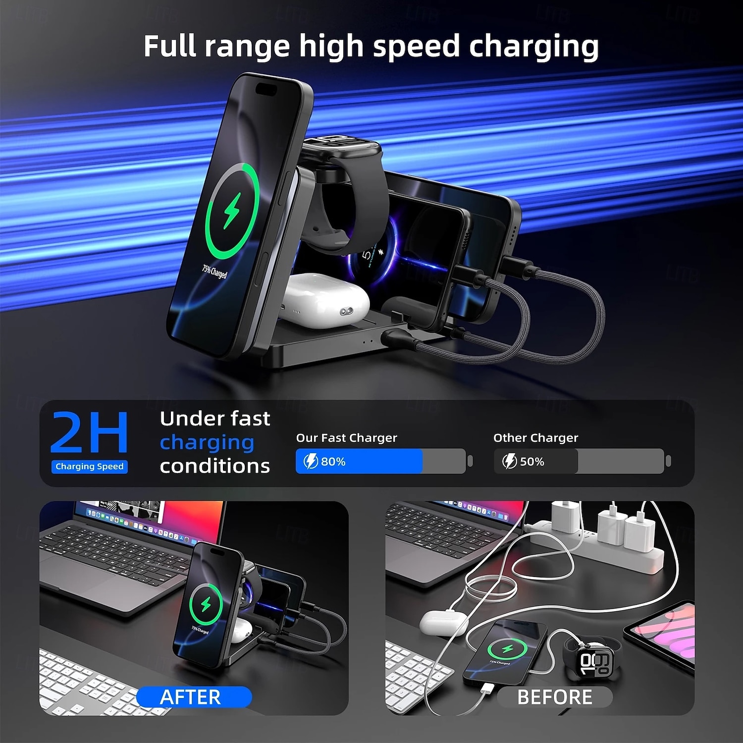 caricabatterie wireless per iPhone 17 16 15 14 13 12 11 x 8, stazione di ricarica 5 in 1 per Apple Watch 10/9/8/7/6/5/4/3/2/SE/Ultra/Ultra del 2026 a $43.99 –P6