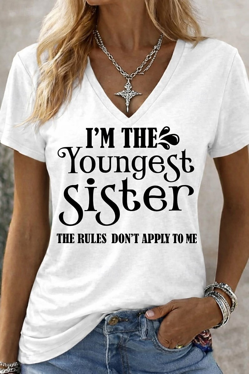 Camiseta feminina com frases engraçadas e humorísticas, elegante, clássica, casual, manga curta, decote em V, blusa regular para uso diário, para sair no fim de semana, branca, branca 2, branca 3, de 2026 por $21.99 –P1