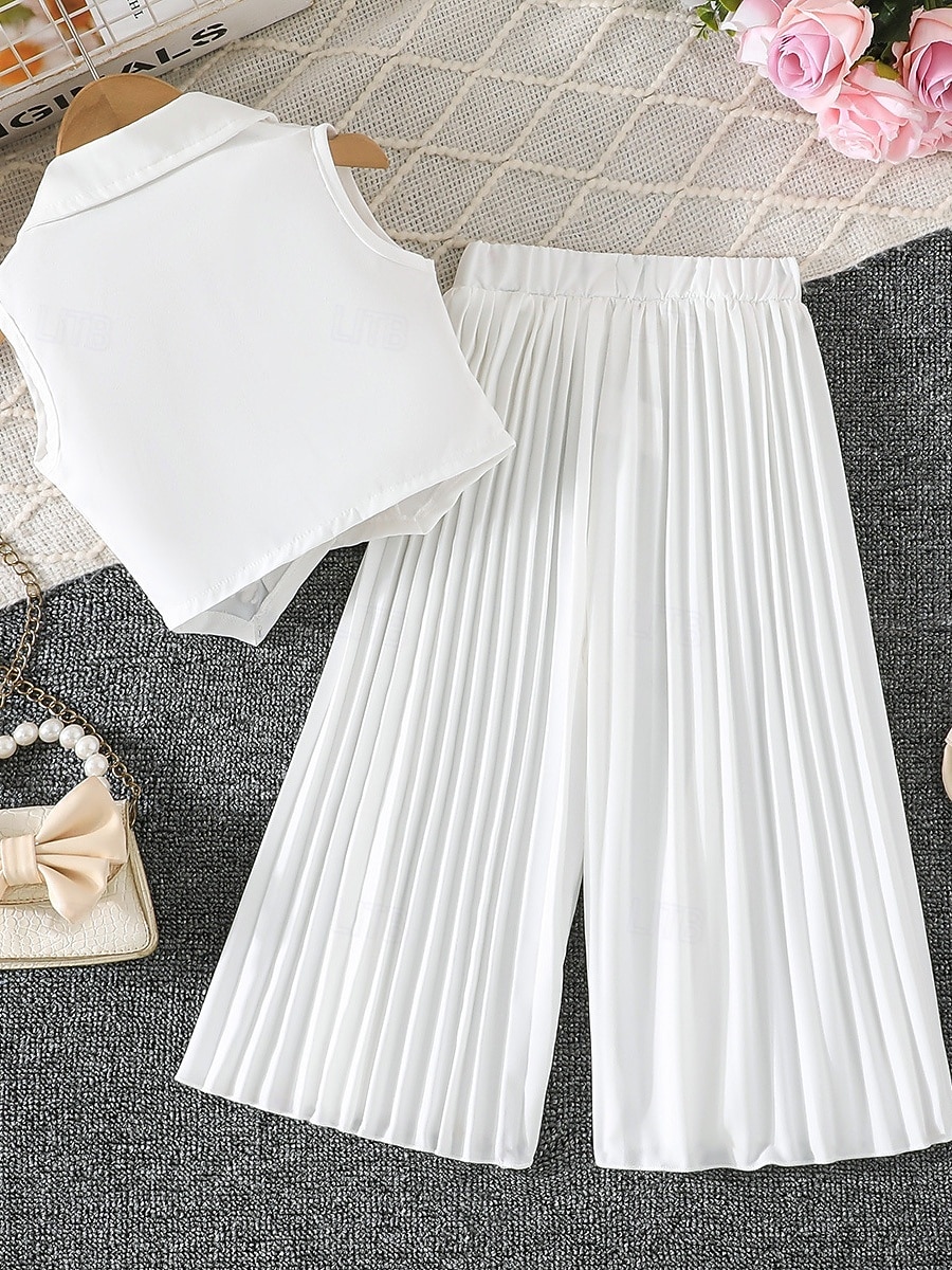 2 Pezzi Bambini Ragazze Tinta unica Arricciato Camicia & Pantaloni Impostato Senza Maniche Moda Casuale Dai 4 anni in su Estate Rosa scuro Bianco Rosa del 2026 a $27.99 –P15