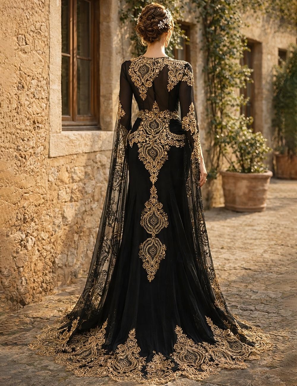 Sirena Tromba Strascico da Corte Abito da ballo con mantello Abito da Sera Abito formale Vintage Brillanti Brillare & Splendere Manica Lunga Collo Alto Halloween Ospite di nozze Raso Tulle con del 2026 a $275.99 –P2