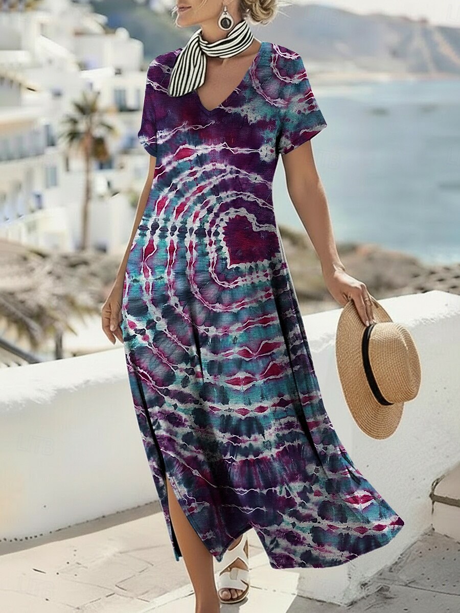 midi boho dress Tie Neck Ruffle blue tropical print — s26d2 Teal Dress - Outfit Shirt Size:3XL