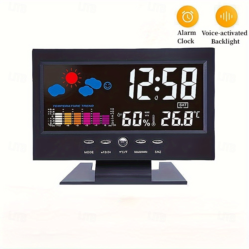 Intelligent Multi-function Voice-controlled Digital Weather Clock With Backlight, Temperature And Humidity Measurement, Weather Forecast, Electronic Clock, And Alarm Clock 2026 - kr.229 –P9