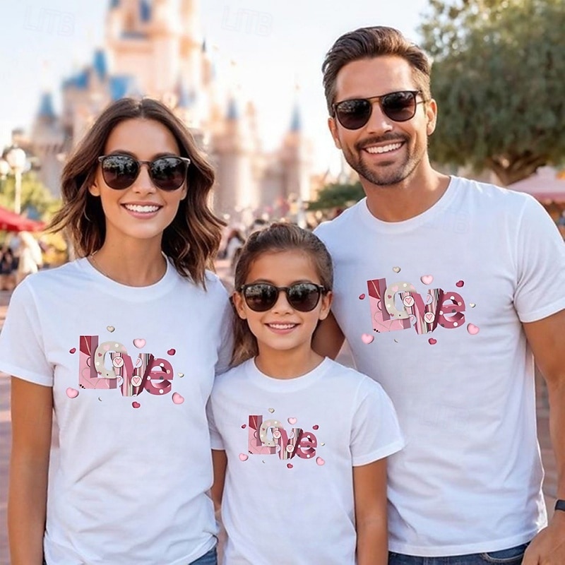 Family T shirt Heart Graphic Casual Print Black White Pink Short Sleeve Active Matching Outfits 2026 - $21.99 –P1