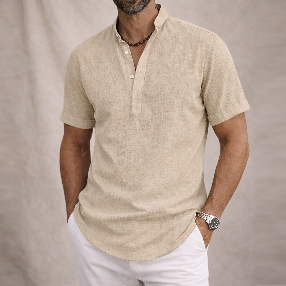 Per uomo Camicia Camicia di lino Camicia popover Camicia Estiva Abbigliamento da spiaggia Camicia con colletto alla coreana Semplice Casuale Quotidiano Blu Nero Bianco Giallo Manica Corta Collo alla del 2026 a $22.99 –P11