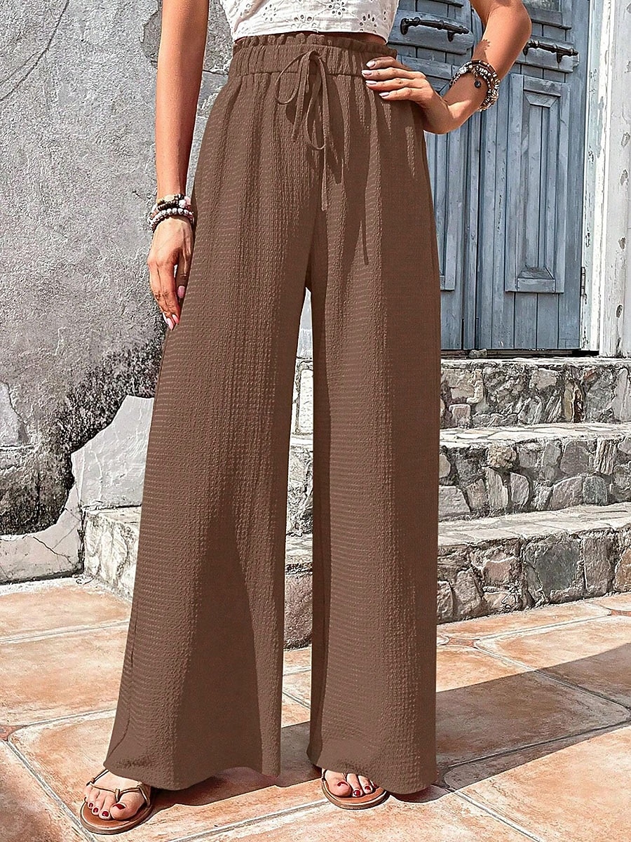 Women's Wide Leg Chinos Vacation Streetwear Casual Full Length Medium Waist Plain Drawstring Pocket Elastic Waist Comfy Comfort Breathable Micro-elastic Daily Outdoor Streetwear Pea-Green Black Red 2026 - $22.99 –P7