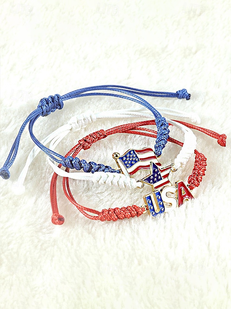 Unisex Alloy & Polyester Adjustable USA Flag Bracelet, Multi-Color Patriotic Charm Rope Bracelet for America 250th Anniversary, Independence Day, Casual Wear, Travel and Vacation Styling 2026 - THB ฿271 –P7