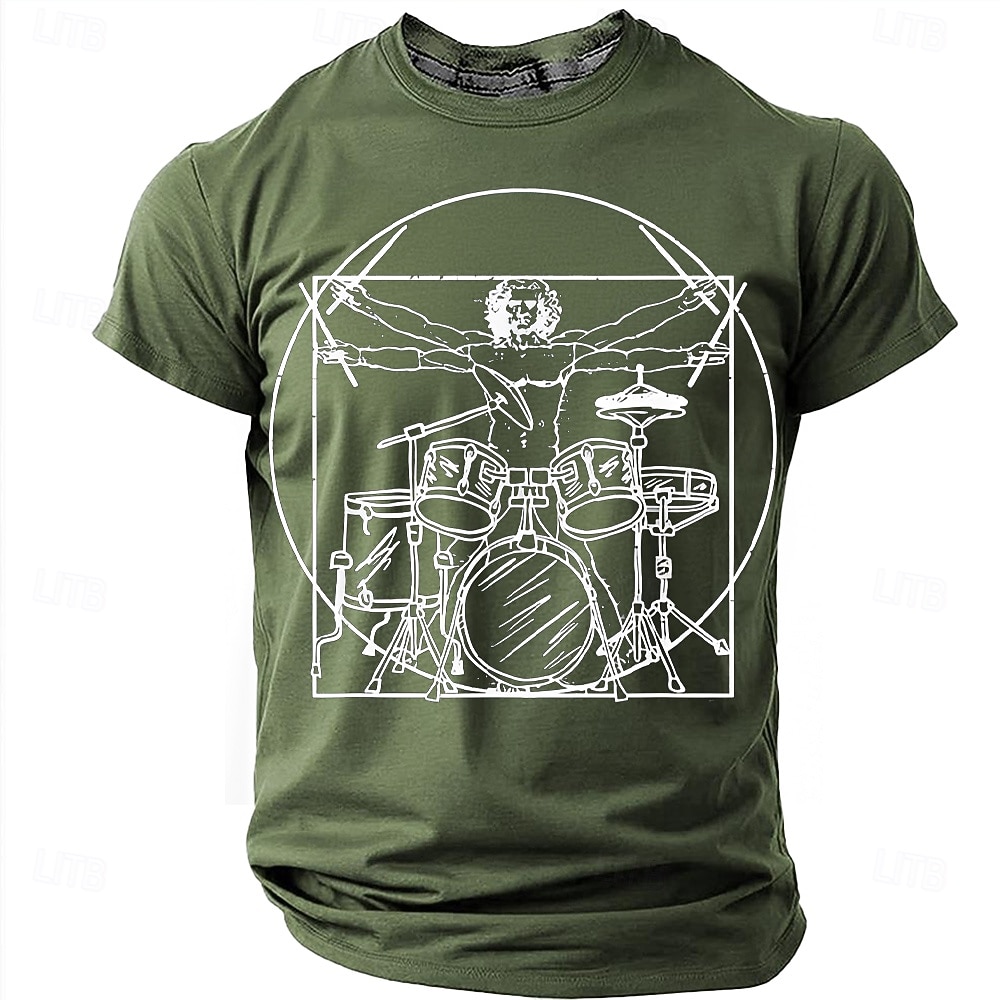 Men's Vitruvian Drummer Funny Drumming Parody T-Shirt Renaissance Art Mashup Percussionist Gift Rock Band Music Lover Graphic Tee Casual Short Sleeve Designer Apparel S-5XL 2026 - $21.99 –P7