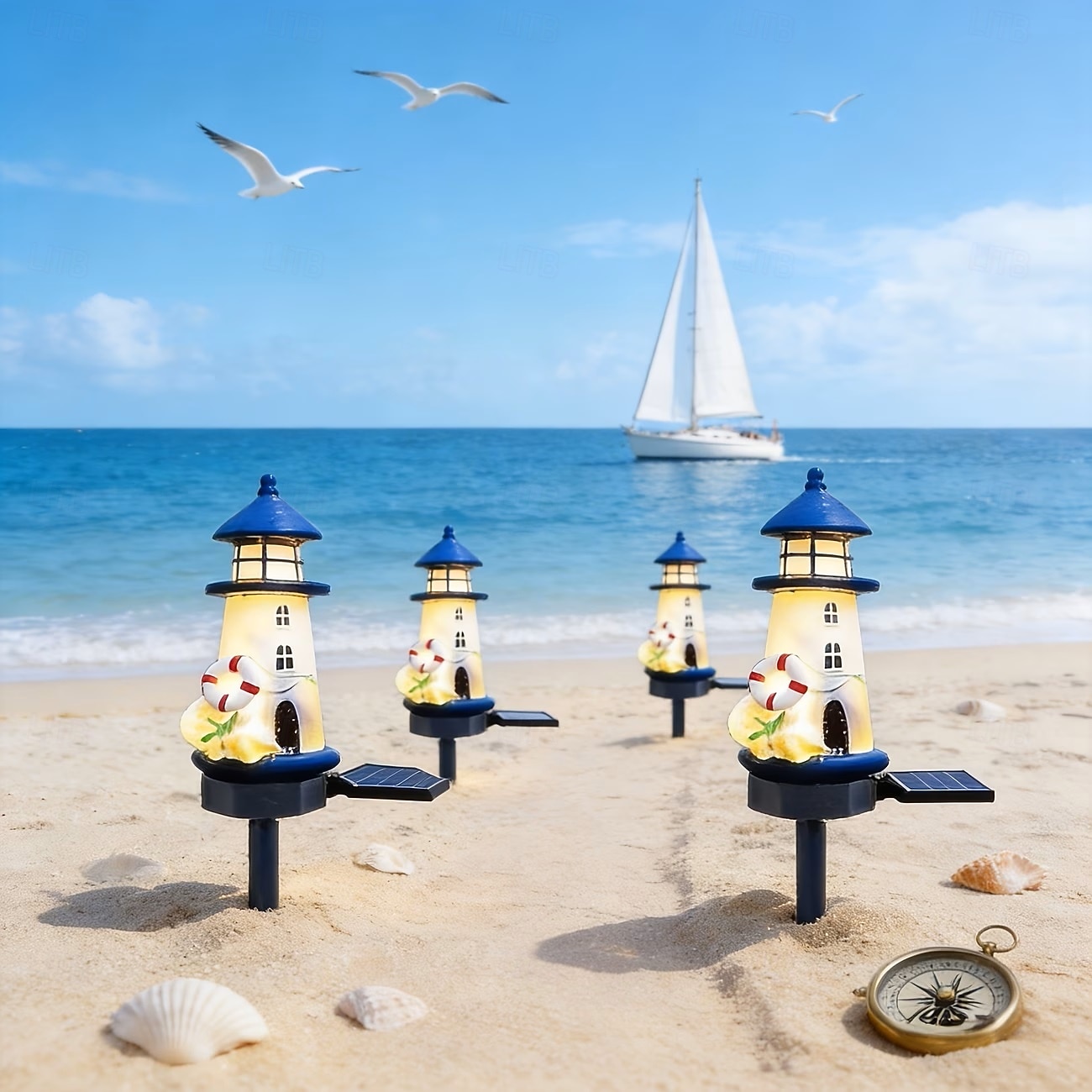 2 luces solares de jardín para exteriores, ideales para patios de villas, paisajes, con diseño de faro de resina, impermeables, para césped, jardines, senderos, camping y decoración de fiestas. 2026 - $30.99 –P7
