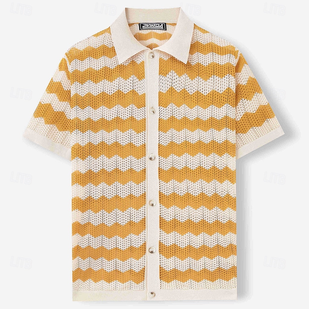 Per uomo Camicia casual Camicia con Bottoni Camicia Jacquard Giallo Blu Marrone Manica Corta Semplice Colletto a Camicia Casuale Quotidiano Traforato Abbigliamento Moda Casual del 2026 a $31.99 –P2