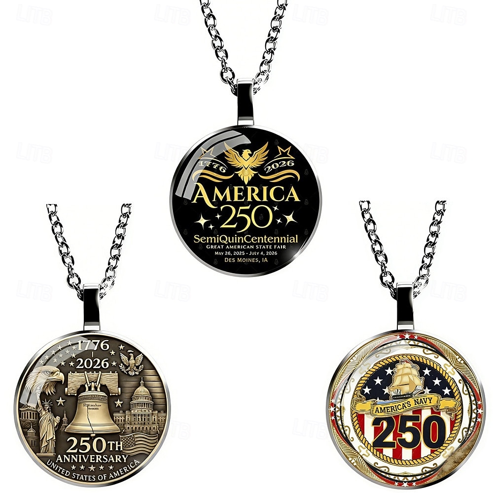 Σετ κολιέ 3 τεμαχίων για την 250ή επέτειο των ΗΠΑ – μενταγιόν 2d με αετό και αμερικανική σημαία, πατριωτικό αναμνηστικό κόσμημα, συλλεκτικό 1776-2026, ημέρα ανεξαρτησίας, 4η Ιουλίου, δώρο υπερηφάνειας για τις ΗΠΑ 2026 - $9.99 –P13