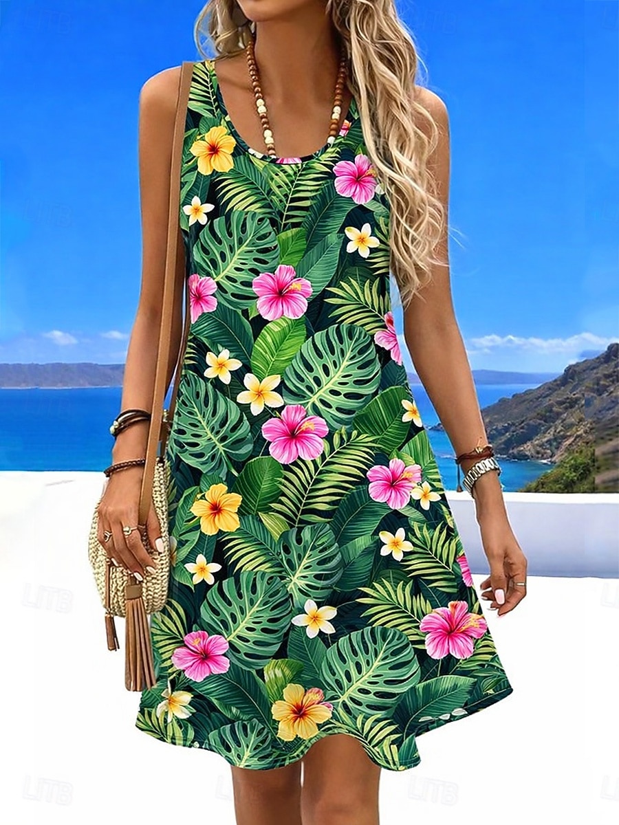 Women's Mini Dress Sundress A Line Dress Summer Dress Vacation Casual Boho Beach Party Wedding Regular Fit Floral Graphic Sleeveless U Neck Blue Light Green Sky Blue Green Summer Spring 2026 - $24.99 –P6