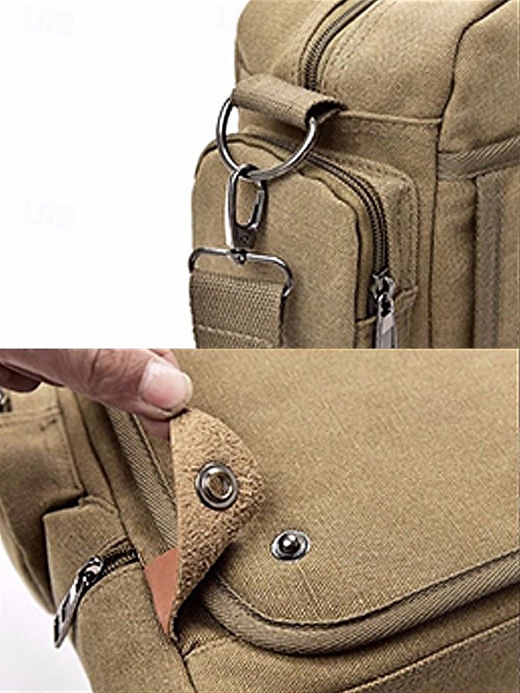 Herentas van canvas met meerdere vakken, geschikt als messenger- of crossbodytas – verstelbare riem, grote inhoud, duurzame stof, ideaal voor dagelijks gebruik, woon-werkverkeer en reizen. 2026 - $32.99 –P10