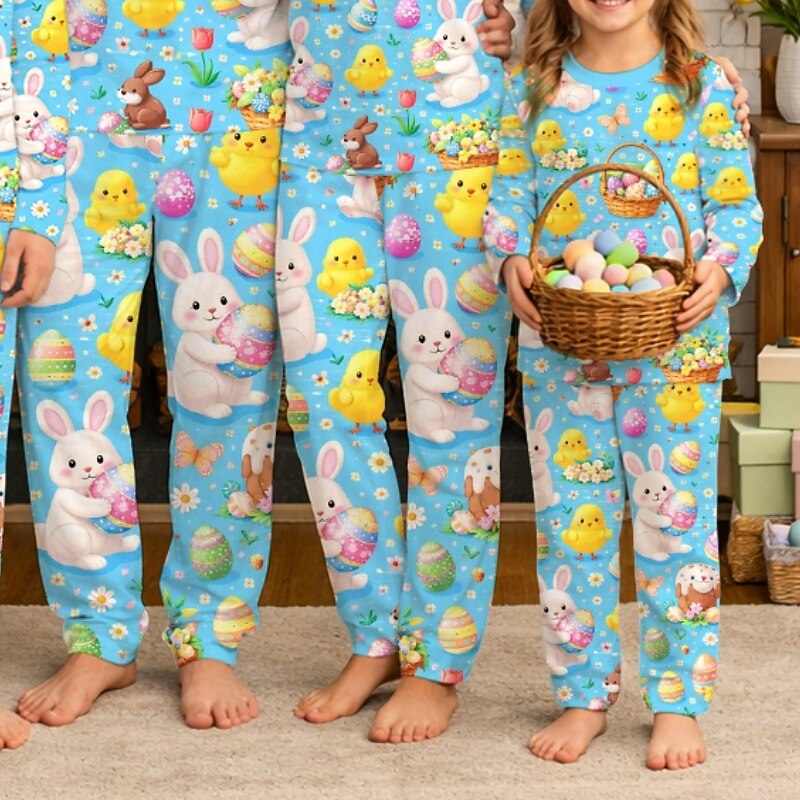 Family Easter Pajamas Graphic Bunny Casual Print Blue Long Sleeve Vacation Matching Outfits 2026 - $27.99 –P3