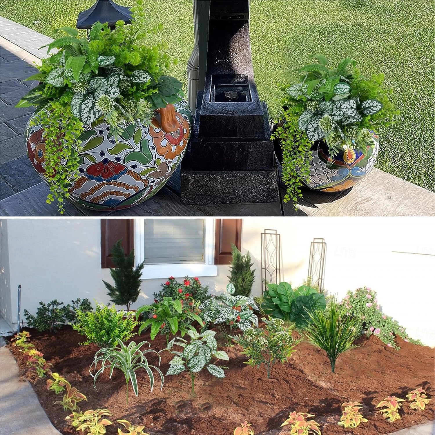 2026年 16個の屋外用人工植物、UV耐性フェイク低木、プラスチック製グリーン、屋外屋内吊り下げ植物、庭、ポーチ、窓辺のプランター、ホームウェディング、ファームハウス装飾用フェイク植物  コレクション – $31.99 –P4