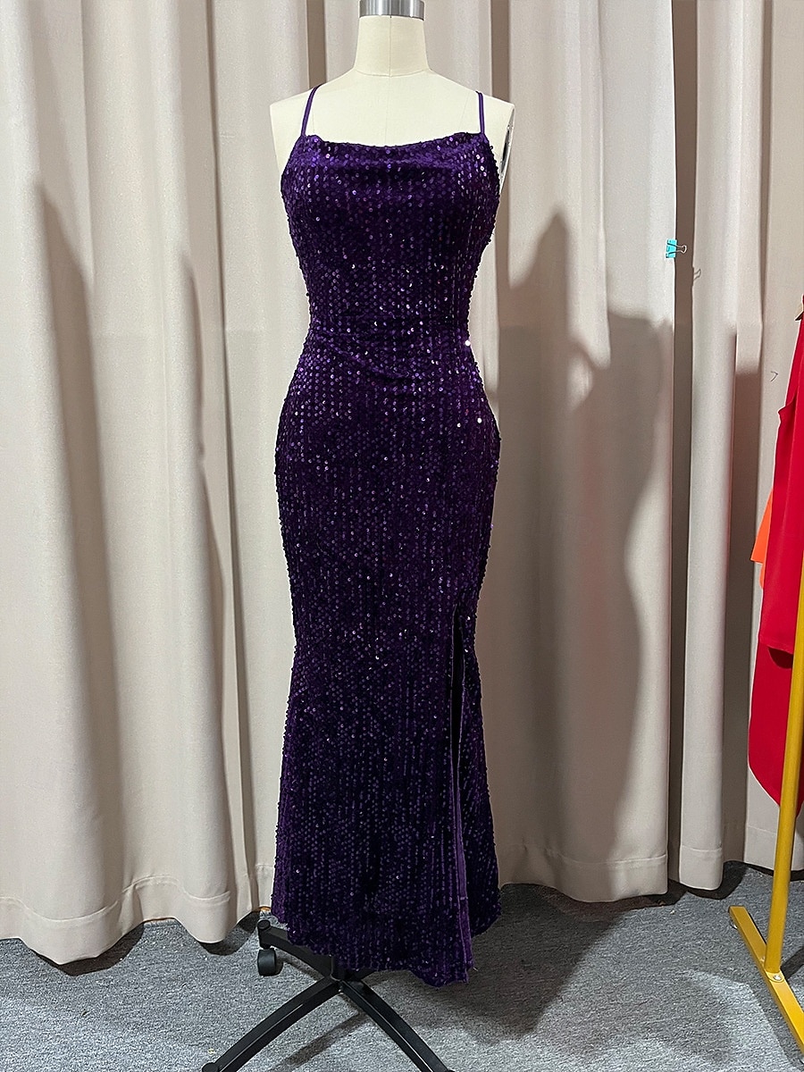 Mujer Vestido maxi Vestido de Lentejuelas Vestido de Fiesta Vestido Cóctel Vestido lencero Elegante Moda Moderno Fiesta de Noche Fiesta Boda Ajuste regular Plano Sin Mangas Correa de espagueti 2026 - $43.99 –P9